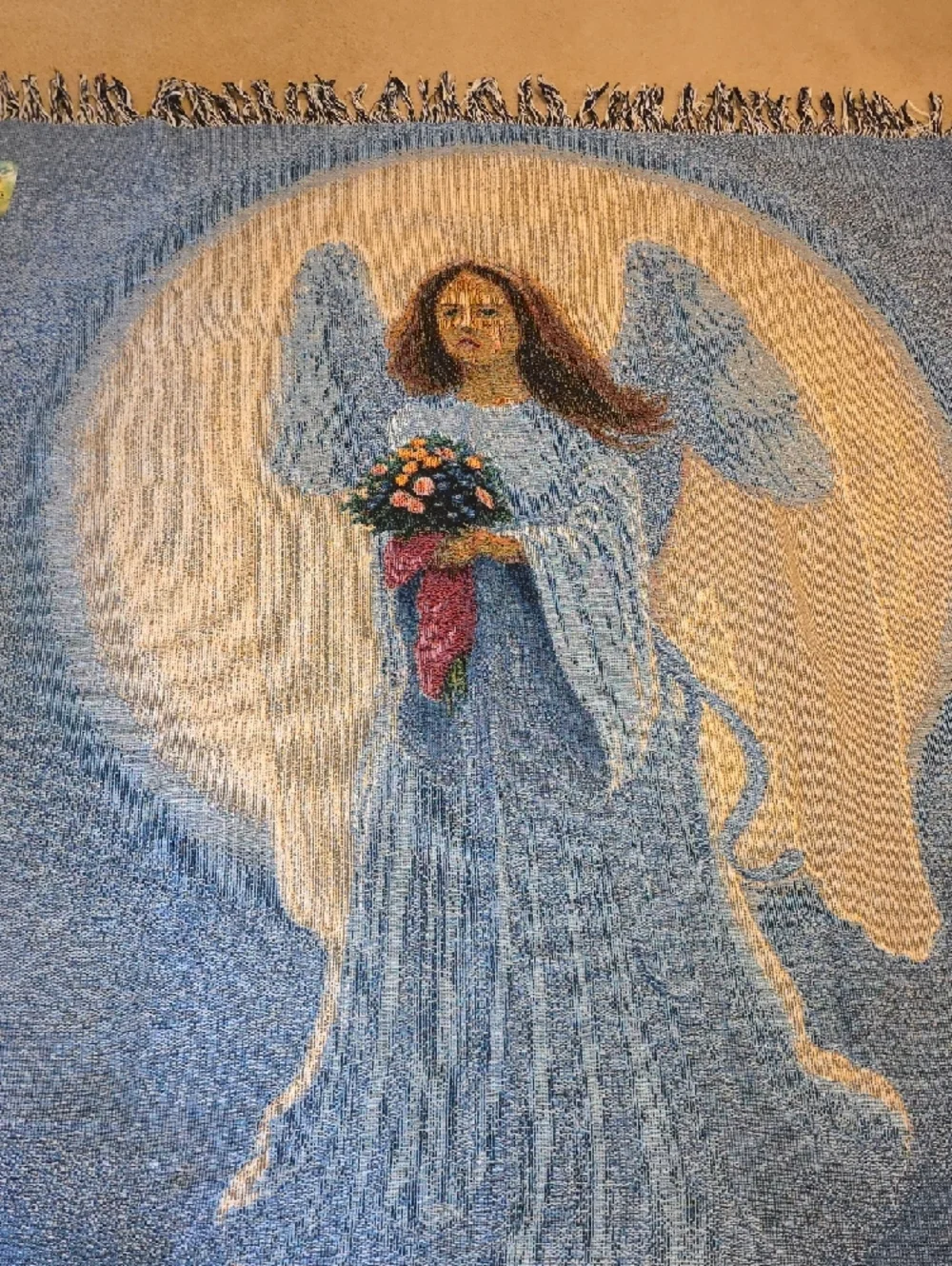 Moon Angel Tapestry Throw New Blue White Brown